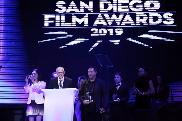 (From left) Catherine Siggins, Jeff Deverett, Steve Weinberger, Ryan Ochoa, Malina Moye at San Diego Film Awards 2019
