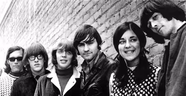 Photo of the group Jefferson Airplane prior to Grace Slick's joining it. From left-Jorma Kaukonen, Paul Kantner, Jack Casady, Marty Balin, Signe Anderson and no (1966)