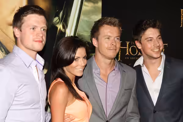 Left to right: w:Hugo Johnstone-Burt, w:Kerryn Amyes, w:Todd Lasance and w:Lincoln Younes attend the Sydney premiere of 'The Hobbit: An Unexpected Journey' on D (2012)