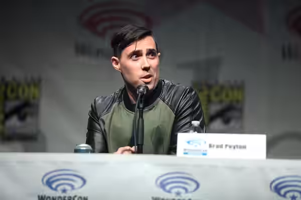 Brad Peyton speaking at the 2015 Wondercon, for "San Andreas", at the Anaheim Convention Center in Anaheim, California. Please attribute to Gage Skidmore if use