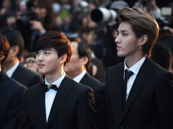 Suho and Kris Wu at the Hallyu Star Street on March 12, 2014.