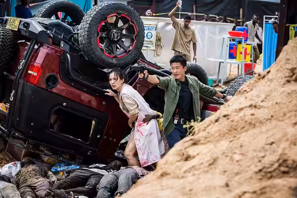 Celina Jade and Wu Jing, on the set of Wolf Warriors 2. (2016)
