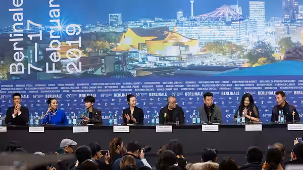 Crew of the film So Long, My Son at the Berlinale 2019. From left to right: Du Jiang, Ai Liya, Wang Yuan (Roy Wang), Yong Mei, Wang Xiaoshuai (director), Wang J
