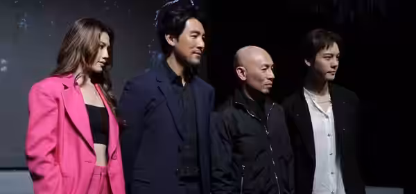 Cast and crew of the film Bursting PointFrom left to right: Chrissie Chau, Shaun Tam, Dante Lam and William Chan (2023)