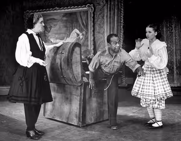Promotional photograph for the Broadway production of Bloomer Girl, featuring (from left) Margaret Douglass, Dooley Wilson and Joan McCracken Caption reads as f (1944)