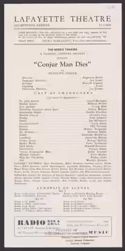 Playbill for the Federal Theatre Project production of Conjur Man Dies (1936)