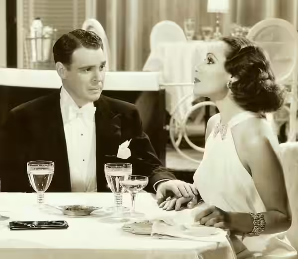 Promotion photo: Dolores del Rio with Everett Marshall in I Live for Love, 1935. Dolores del Rio wears an Orry-Kelly gown.