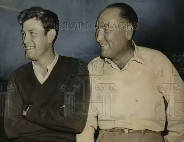 Publicity photo of Earl Holliman with Hal B. Wallis at the film premier of Hot Spell (1958)