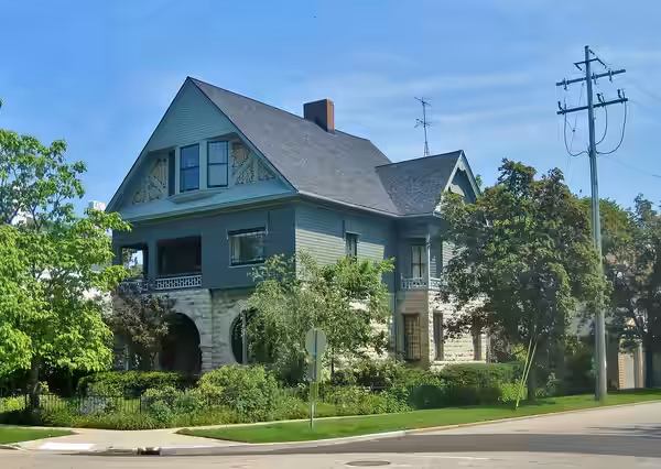 Frederick J. Gottfredsen House in the Library Park Historic District, Kenosha, WI (1888). Gottfredsen was born in Kenosha in 1857 and was educated at Lake Fores (2013)