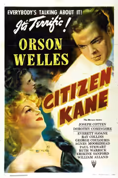Theatrical poster for the American release of the 1941 film Citizen Kane. This design is designated "Style B". This image is a scan of an unrestored original po