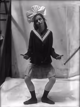 Promoting the ballet Parade for Diaghilev Ballets Russes at the en:Théâtre du Châtelet in Paris, 1917. The dancer is Maria Chabelska (1899-1980). Photographer, 