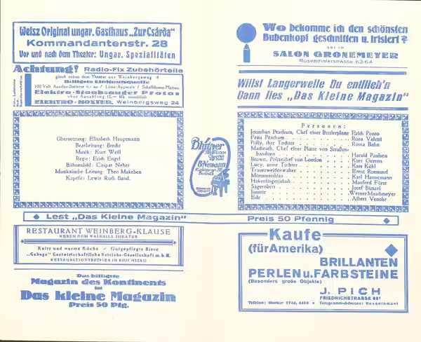 Dreigroschenoper Theaterzettel 1928 Seite 2