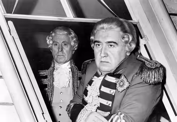 Photo of Francis Sullivan and Richard Avonde from the Cavalcade of America presentation of "Margin for Victory". Though there are no copyright marks on the phot