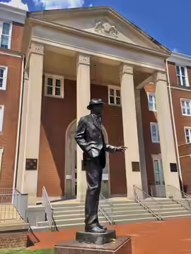 Indiana County Courthouse, Indiana, Pennsylvania, with the statue of locally-born movie star Jimmy Stewart in front. (2018)