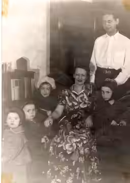 My Great Uncle Robert Bloch with My Aunt Marion. One of the Children pictured is my Father Frank Thomas Corrao. Picture was Taken in Weyauwega Wisconsin in 1943