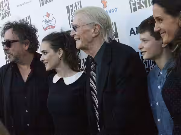 Tim Burton, Winona Ryder, Martin Landau and Charlie Tahan at the "Frankenweenie" premiere at the Fantastic Fest in Austin, Texas. (2012)