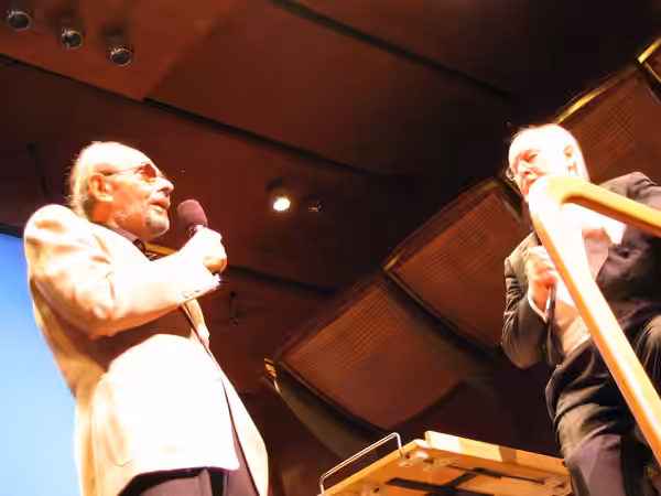 A photo taken by me of Stanley Donen and John Williams.