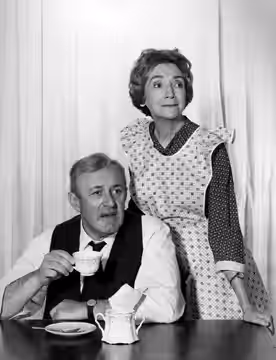 Photo of Lee J. Cobb and Mildred Dunnock from the 1966 television presentation of Death of a Salesman. The program was rebroadcast in March 1967.