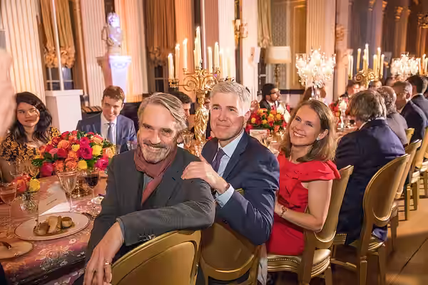 2017: Jeremy Irons, Justice Neil M. Gorsuch, and his wife, Louise, join Academy members and 70 Marshall Scholars at a dinner hosted by the Duke of Marlborough i