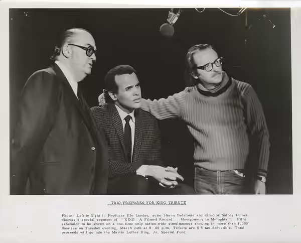 Publicity photo for the American documentary film King: A Filmed Record... Montgomery to Memphis (1970). Original caption: ".mw-parser-output .smallcaps{font-va