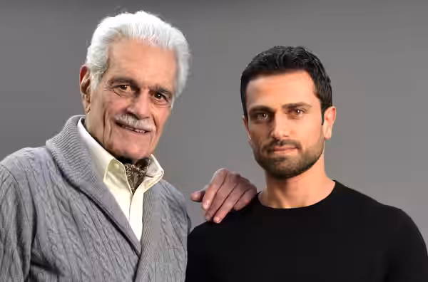 Producer and Director Ahmed Salim with actor Omar Sharif on the set of '1001 Inventions and the World Of Ibn Al-Haytham'. (2015)