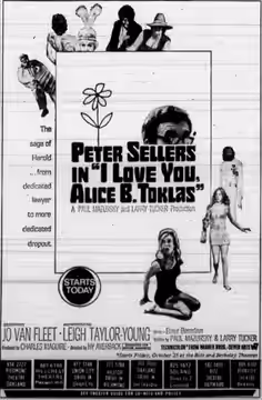 Theater advertisement for the film, I Love You, Alice B. Toklas. 23 Oct, 1968.