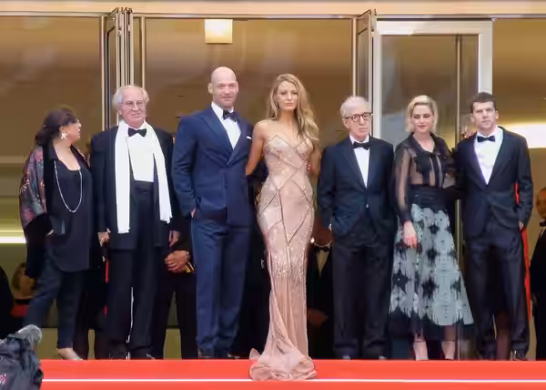 Thierry Fremaux, Director of photography Vittorio Storaro, actor Corey Stoll, actress Blake Lively, director Woody Allen, actress Kristen Stewart and actor Jess (2016)