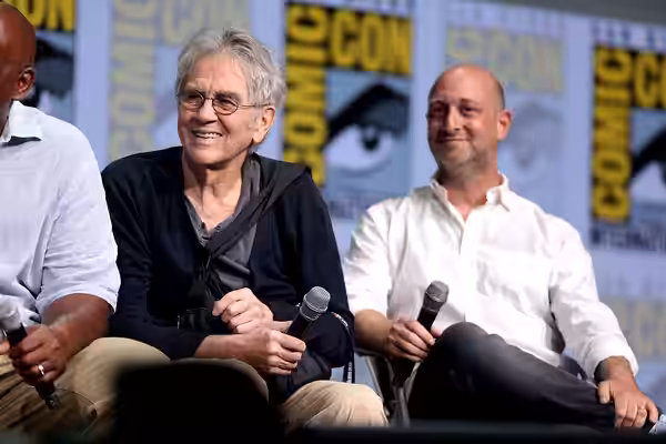 Hampton Fancher and Michael Green speaking at the 2017 San Diego Comic Con International, for "Blade Runner 2049", at the San Diego Convention Center in San Die