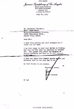 24 July 1945 letter from Werner Janssen to Nathaniel Shilkret (2010)