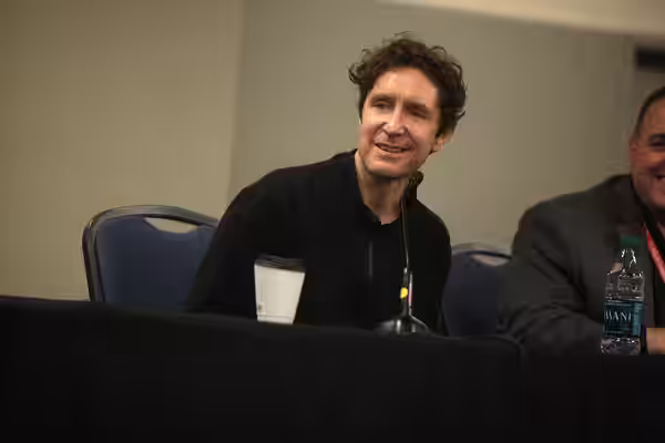 Paul McGann speaking at the 2014 Phoenix Comicon Fan Fest at the University of Phoenix Stadium in Glendale, Arizona. Please attribute to Gage Skidmore if used e