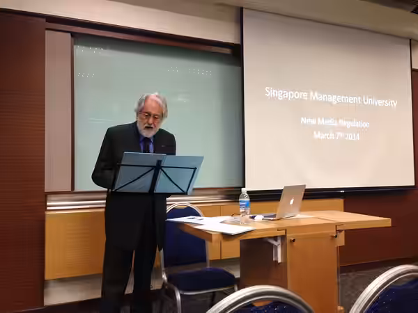 British film producer and educator David Puttnam speaking at the Singapore Management University. (2014)