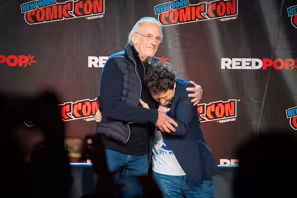 Christopher Lloyd and Michael J. Fox at the New York Comic Con (October 8, 2022). Photo by Chris Roth.