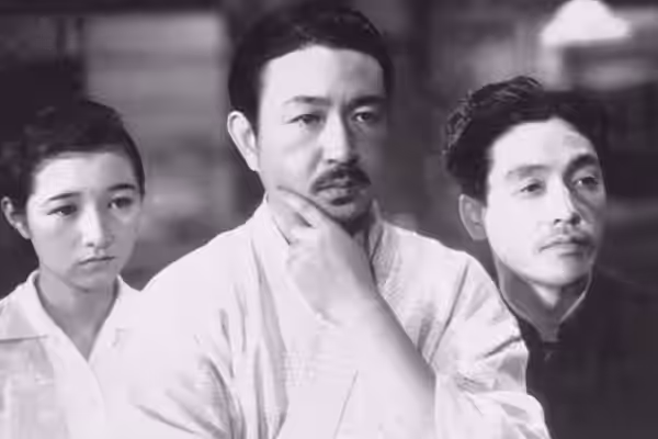 Hideko Takamine, Daijirō Natsukawa and Kamatari Fujiwara in Hideko no shashō-san (秀子の車掌さん) directed by Mikio Naruse, 1941