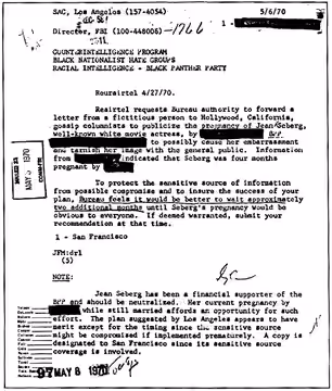 A COINTELPRO document outlining the FBI's plans to 'neutralize' Jean Seberg for her support for the Black Panther Party