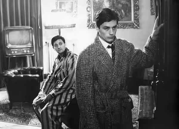 Roger Hanin and Alain Delon in Luchino Visconti's film "Rocco e i suoi fratelli", directed in 1960.
