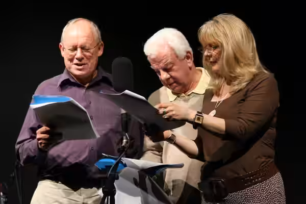 Graeme Garden, Barry Cryer and Alison Steadman (left-to-right) during a recording of the BBC Radio 4 programme You'll Have Had Your Tea. (2006)