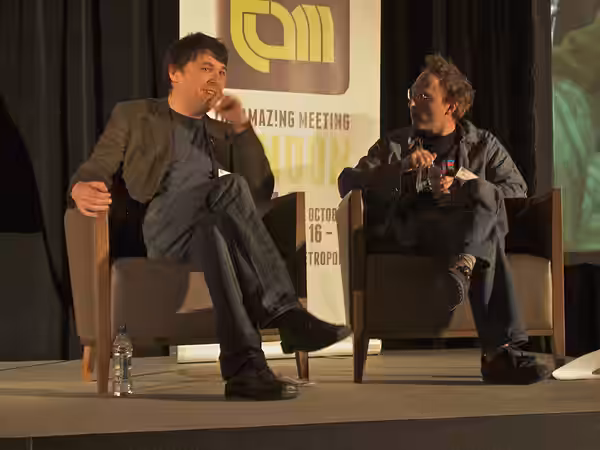 Writers Graham Linehan (IT Crowd and Father Ted) and Jon Ronson (The Men who Stare at Goats). From day 2 of The Amazing Meeting London. October 17th 2010