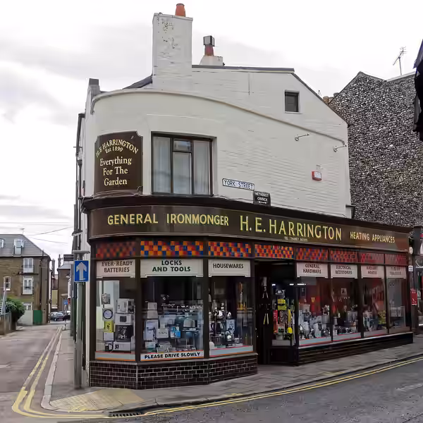 Harringtons General Ironmonger, the hardware shop the inspiration for the 'Four Candles' Two Ronnies sketch, written by Ronnie Barker, at Broadstairs in Kent, E (2017)
