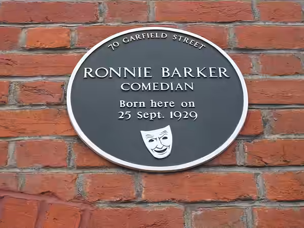 Plaque marking comedian Ronnie Barker's birthplace at 70 Garfield Street, Bedford, Bedfordshire. (2011)