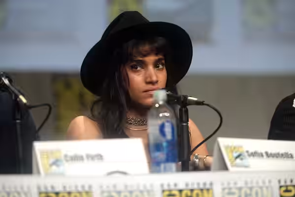 Sofia Boutella speaking at the 2014 San Diego Comic Con International, for "Kingsman: The Secret Service", at the San Diego Convention Center in San Diego, Cali