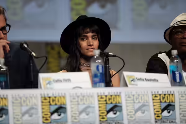 Sofia Boutella speaking at the 2014 San Diego Comic Con International, for "Kingsman: The Secret Service", at the San Diego Convention Center in San Diego, Cali