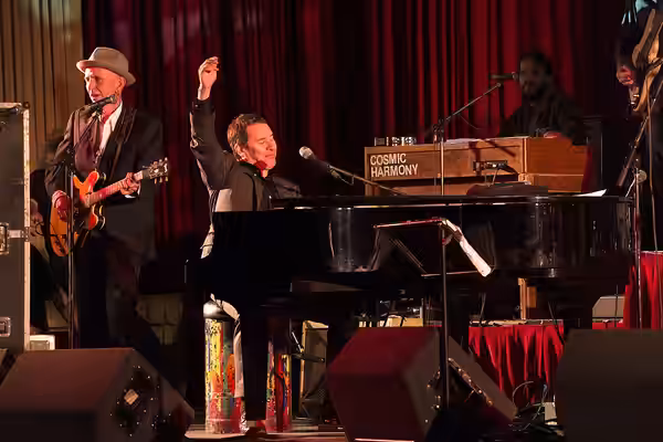 Jools Holland performing at the second Gibraltar International Jazz Festival held at the Queen's Cinema in October 2013.