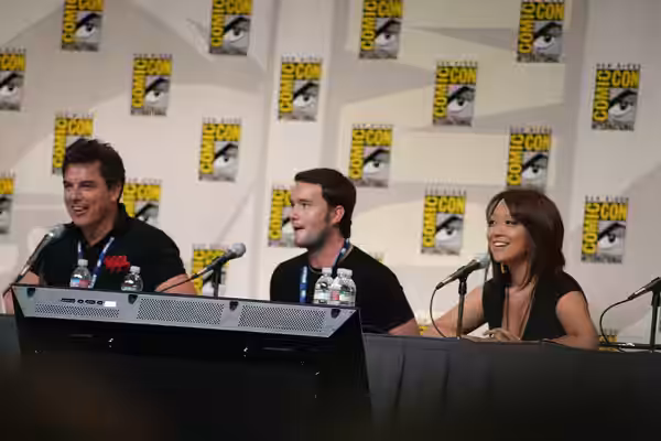 John Barrowman, Gareth David-Lloyd, and Naoko Mori at the Comic-con Torchwood Panel. (2008)