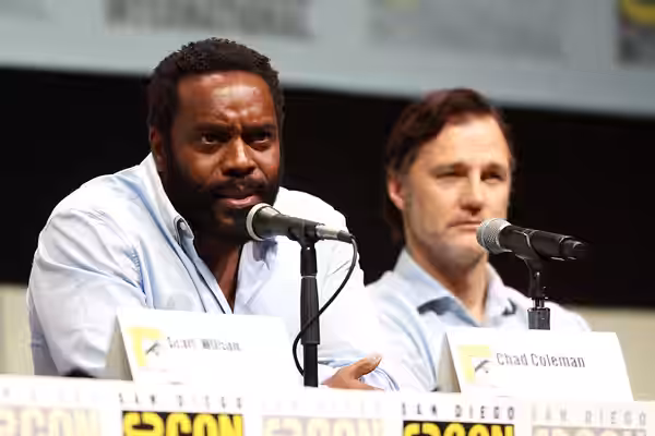 Chad Coleman and David Morrissey speaking at the 2013 San Diego Comic Con International, for "The Walking Dead", at the San Diego Convention Center in San Diego