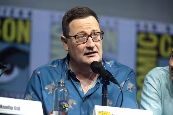 Chris Chibnall speaking at the 2018 San Diego Comic Con International, for "Doctor Who", at the San Diego Convention Center in San Diego, California. Please att