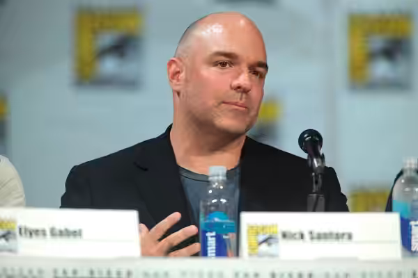 Nick Santora speaking at the 2014 San Diego Comic Con International, for "Scorpion", at the San Diego Convention Center in San Diego, California. Please attribu