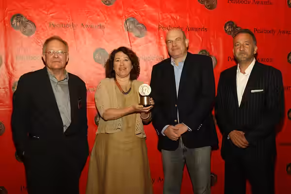 PHOTO CREDIT: ANDERS KRUSBERG / PEABODY AWARDS Eric Overmyer, Nina Kostroff Noble, David Simon, and George Pelecanos, 71st Annual Peabody Awards Luncheon Waldor (2012)
