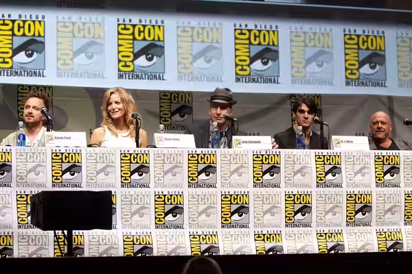Aaron Paul, Anna Gunn, Bob Odenkirk, RJ Mitte and Dean Norris speaking at the 2013 San Diego Comic Con International, for "Breaking Bad", at the San Diego Conve