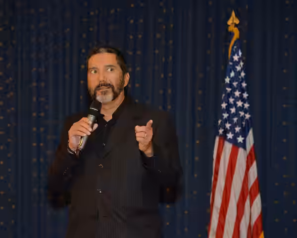 Actor and comedian Steven Michael Quezada speaks at the Hispanic Heritage breakfast at the Mountain View Club Sept. 22. Quezada, known for his portrayal of Agen (2015)