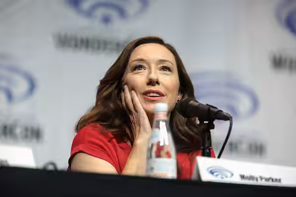Molly Parker speaking at the 2018 WonderCon, for "Netflix's Lost in Space", at the Anaheim Convention Center in Anaheim, California. Please attribute to Gage Sk